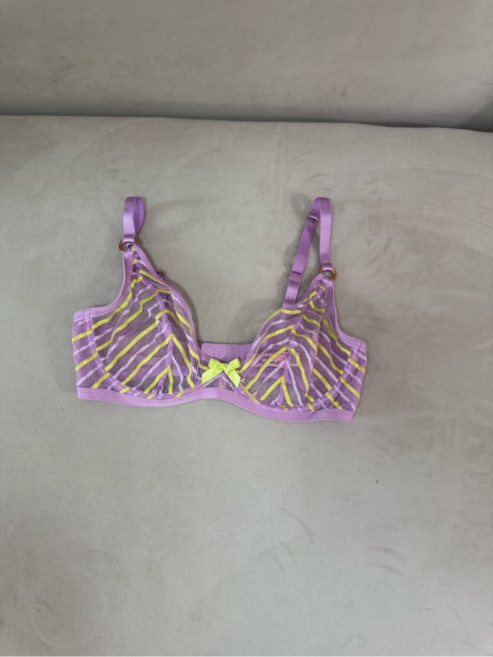 Agent Provocateur Lavender Lace Bra with Yellow Trim